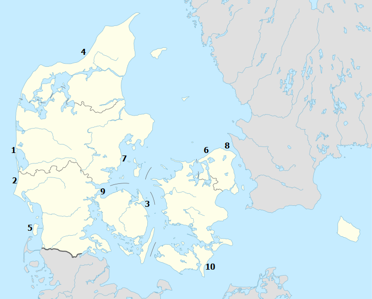 Map of beaches in Denmark